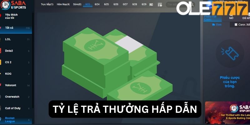 Tỷ lệ trả thưởng tại SABA hấp dẫn trên thị trường